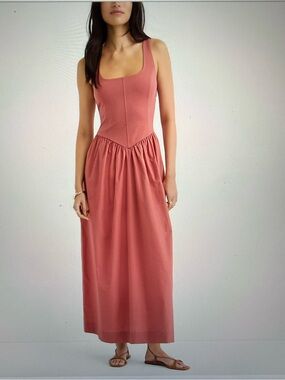 LOFT Bustier Mixed Media Midi Pocket Sleeveless Dress in Grapefruit, Petite XXL